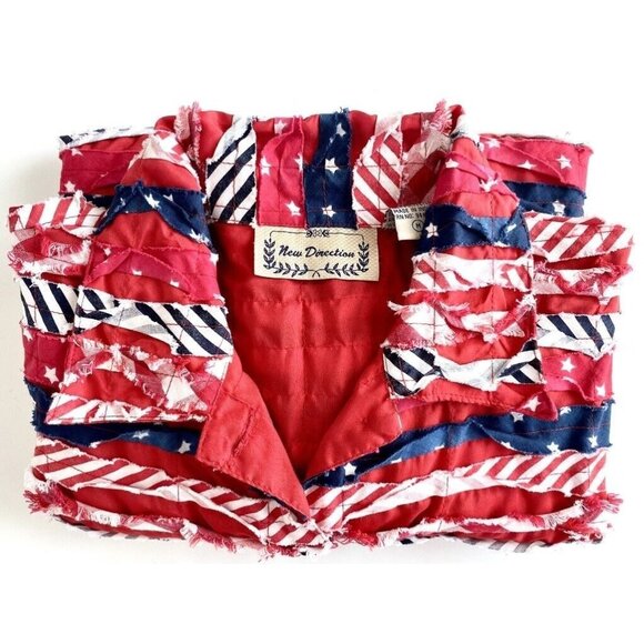 Patriotic American Blazer Jacket Womens M Long Sleeve Collar Stars Stripes - Picture 9 of 9